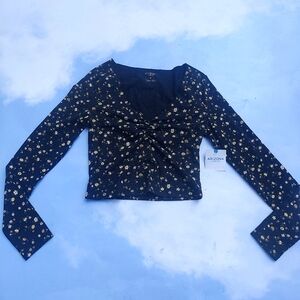 Black Floral Long Sleeve Tee Brandy Floral Print Look